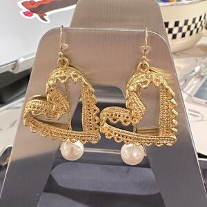 Color Gold Heart stylish Earrings with Pearl Drop